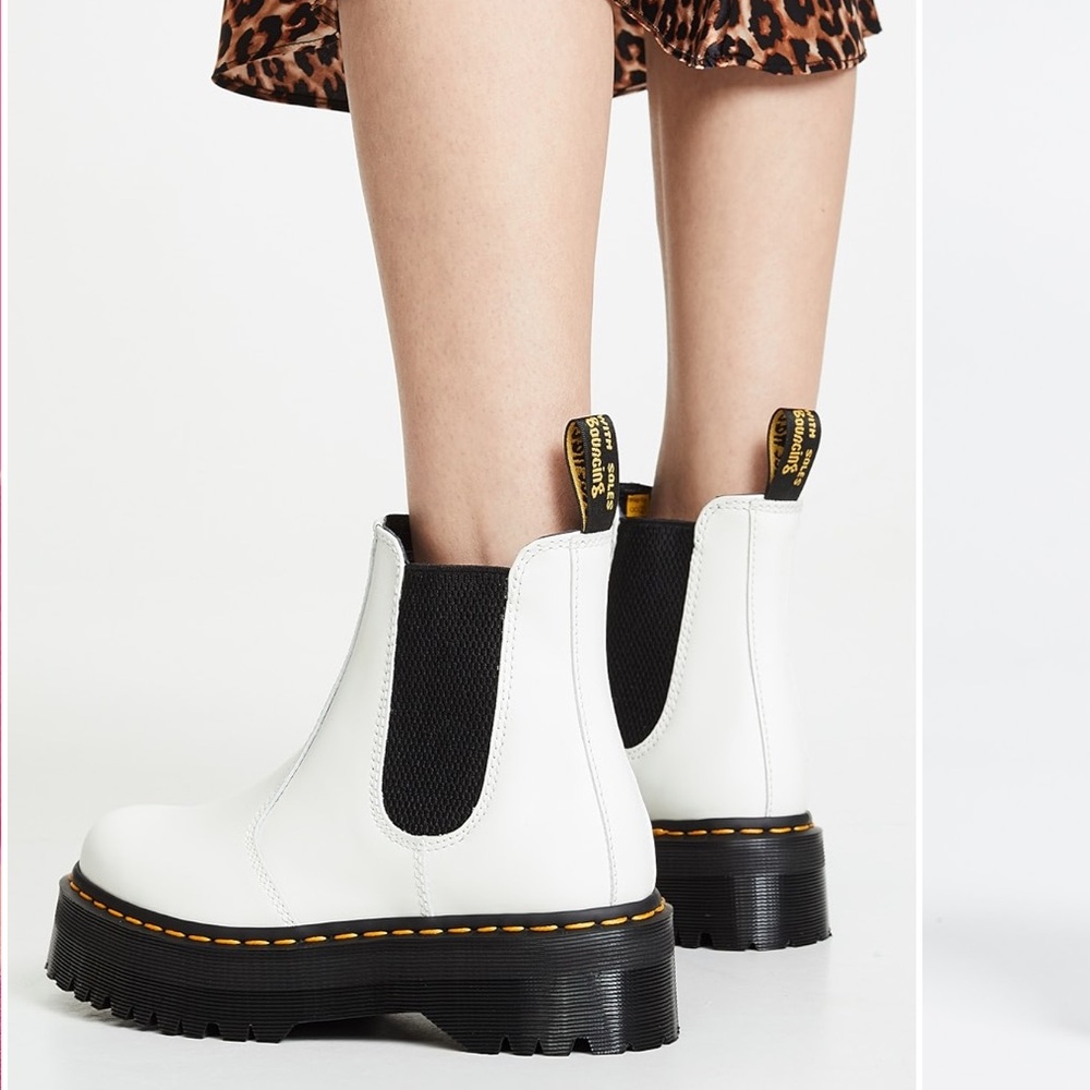 Dr. Martens White Leather Chelsea Platform Boots with Black Elastic
